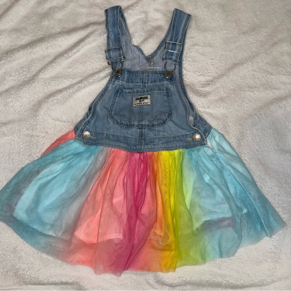 OshKosh B'gosh Denim Overalls with Rainbow Skirt